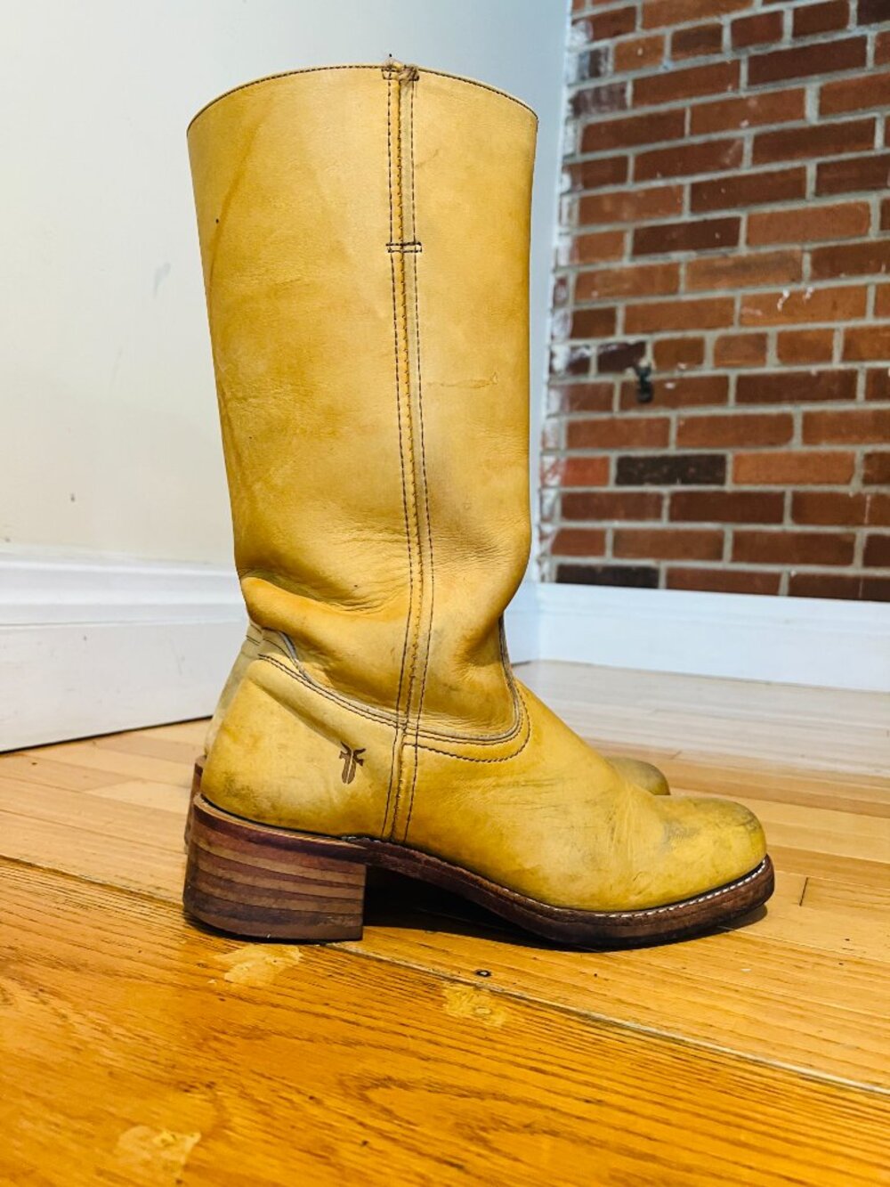 VTG Frye Campus Banana Boots Women 9.5 M Yellow Square Toe Western MADE IN USA - Picture 11 of 16